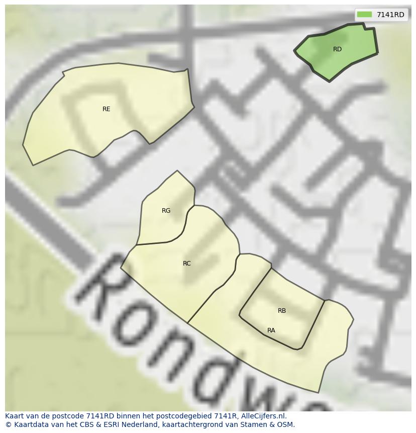 Afbeelding van het postcodegebied 7141 RD op de kaart.