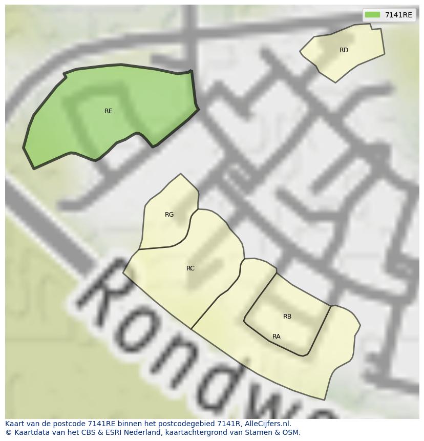 Afbeelding van het postcodegebied 7141 RE op de kaart.