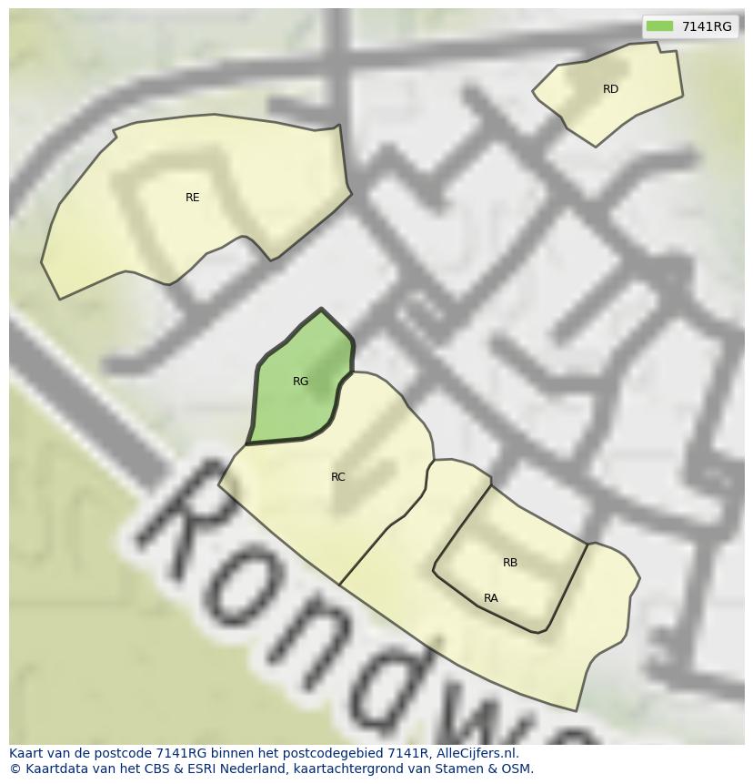 Afbeelding van het postcodegebied 7141 RG op de kaart.