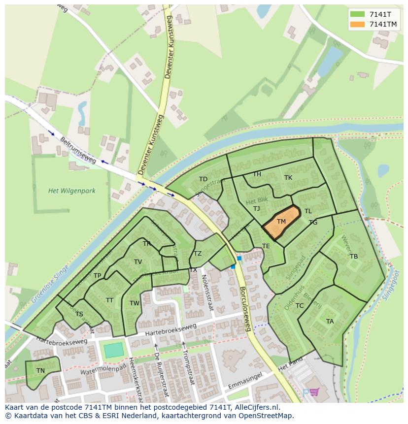 Afbeelding van het postcodegebied 7141 TM op de kaart.