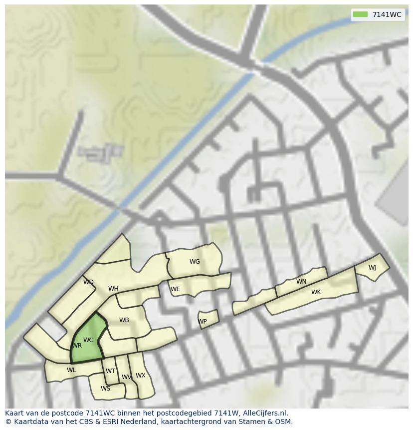 Afbeelding van het postcodegebied 7141 WC op de kaart.