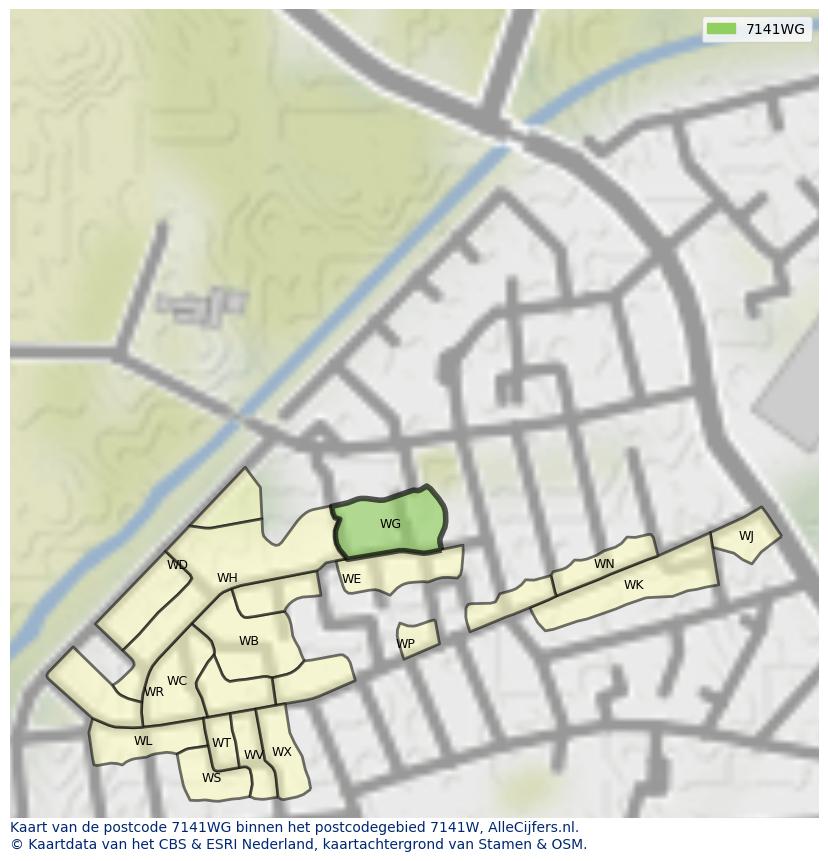 Afbeelding van het postcodegebied 7141 WG op de kaart.