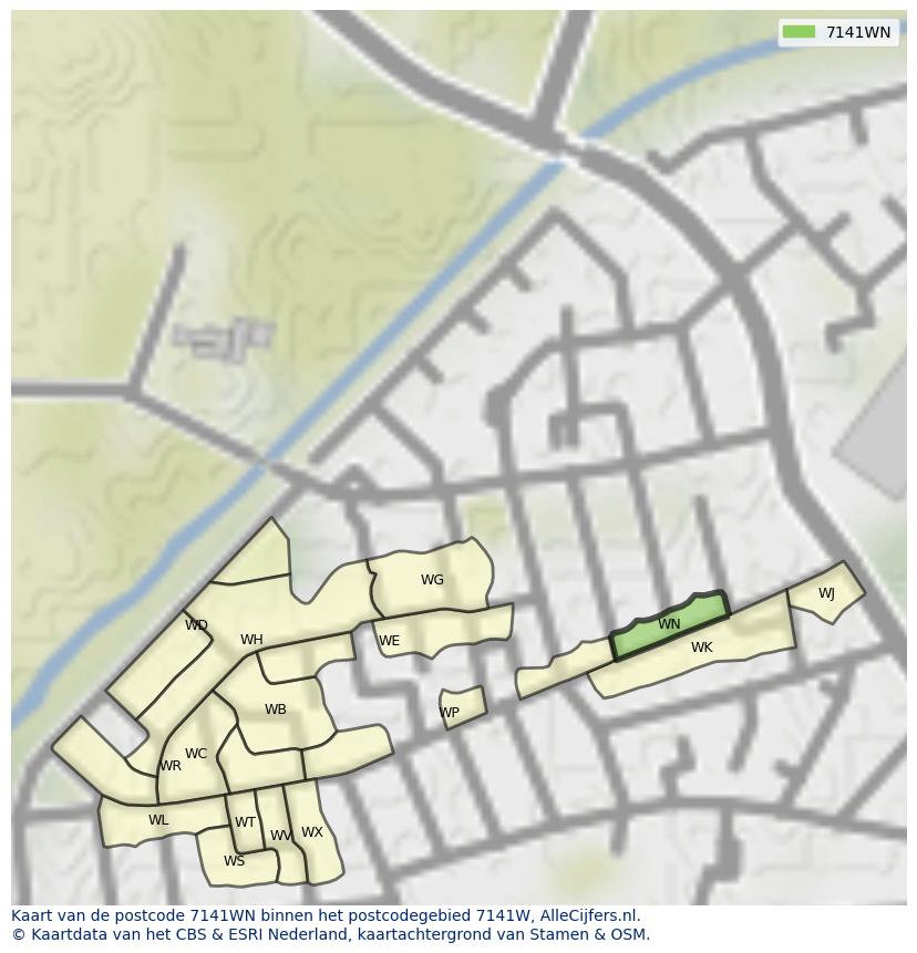 Afbeelding van het postcodegebied 7141 WN op de kaart.