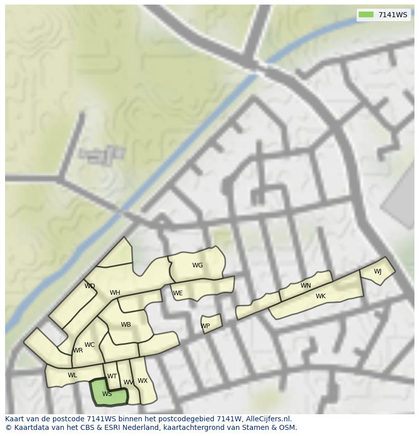 Afbeelding van het postcodegebied 7141 WS op de kaart.