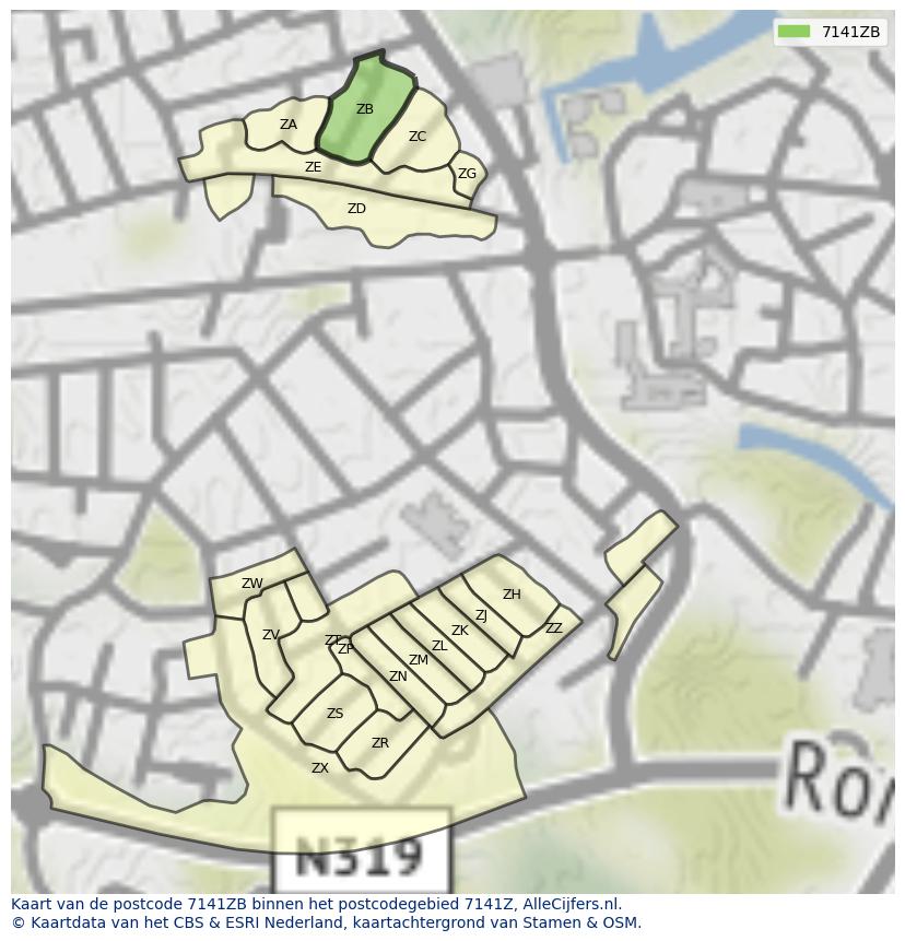 Afbeelding van het postcodegebied 7141 ZB op de kaart.