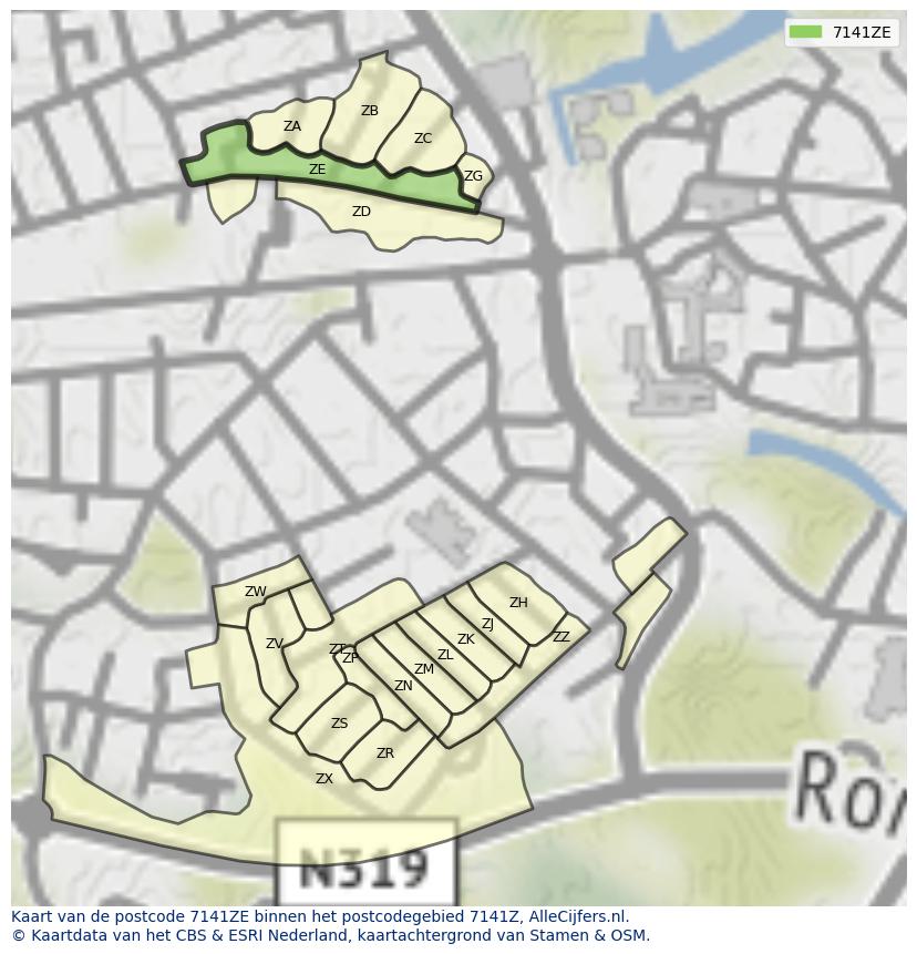Afbeelding van het postcodegebied 7141 ZE op de kaart.
