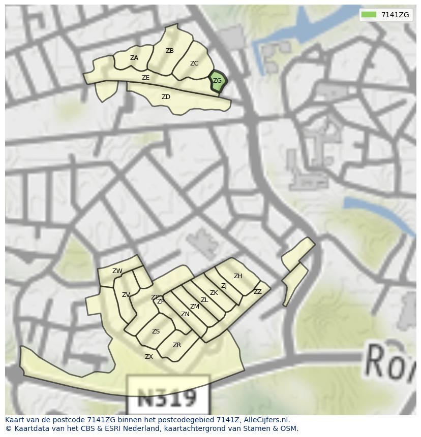 Afbeelding van het postcodegebied 7141 ZG op de kaart.