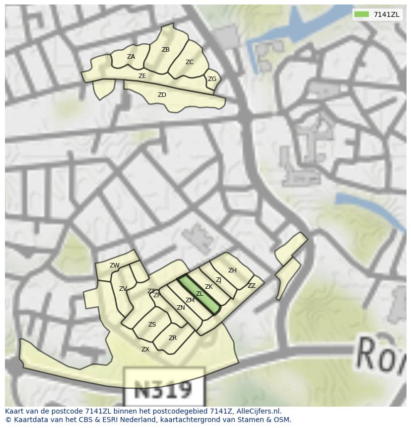 Afbeelding van het postcodegebied 7141 ZL op de kaart.