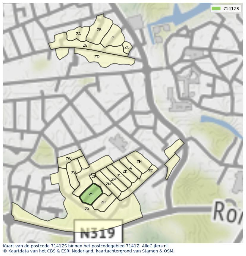 Afbeelding van het postcodegebied 7141 ZS op de kaart.