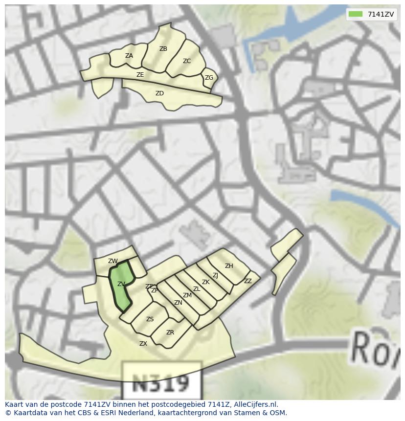 Afbeelding van het postcodegebied 7141 ZV op de kaart.