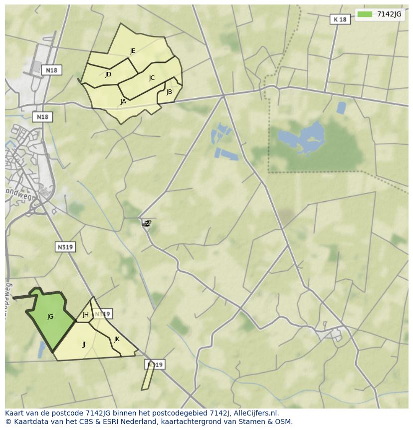 Afbeelding van het postcodegebied 7142 JG op de kaart.