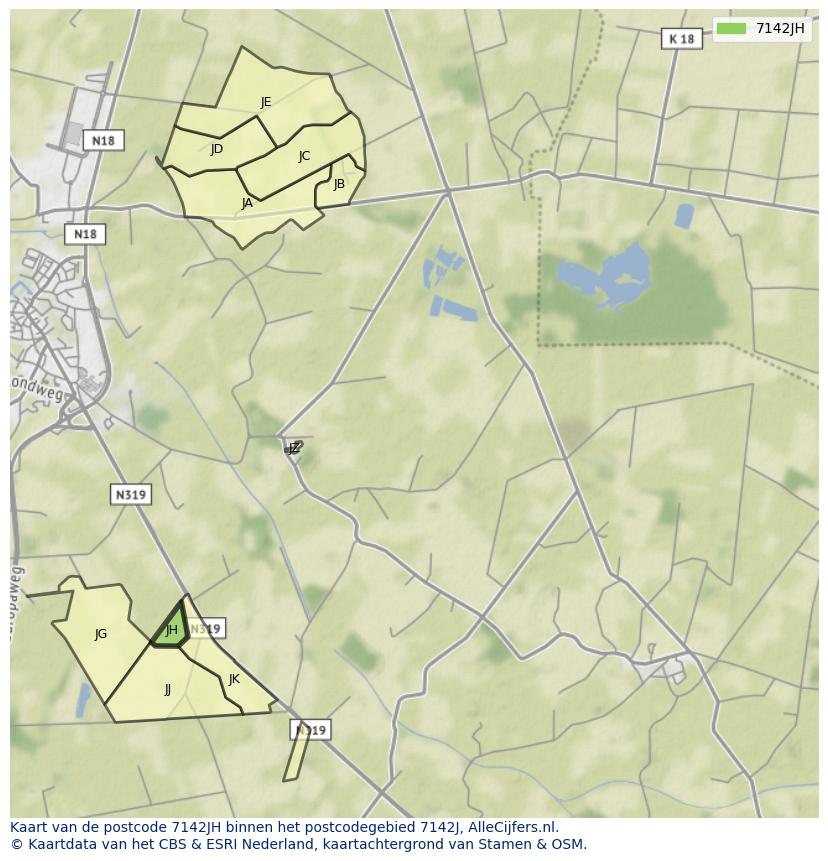 Afbeelding van het postcodegebied 7142 JH op de kaart.