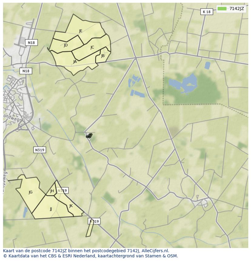 Afbeelding van het postcodegebied 7142 JZ op de kaart.