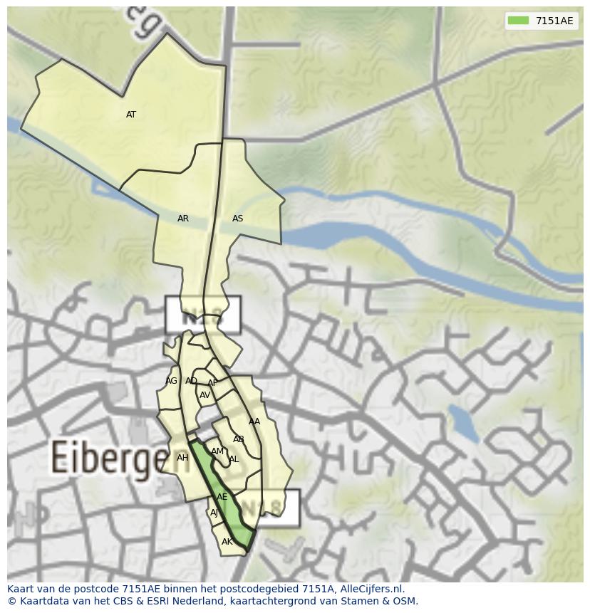Afbeelding van het postcodegebied 7151 AE op de kaart.