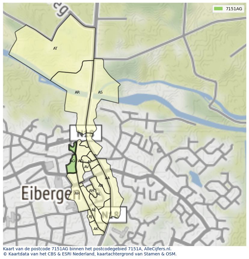 Afbeelding van het postcodegebied 7151 AG op de kaart.