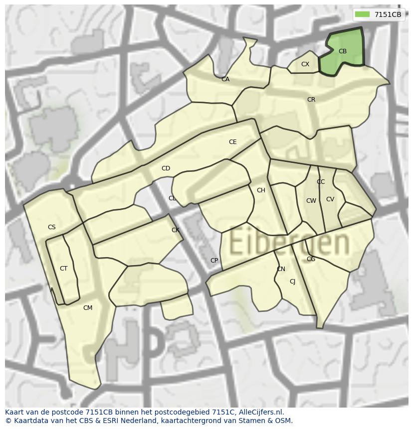 Afbeelding van het postcodegebied 7151 CB op de kaart.