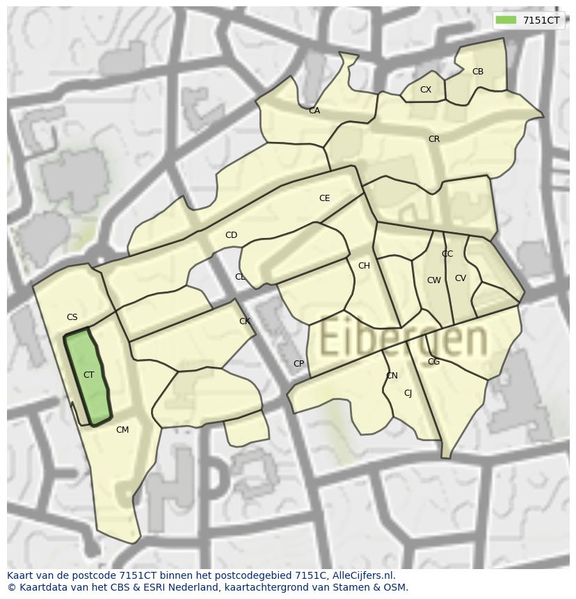 Afbeelding van het postcodegebied 7151 CT op de kaart.