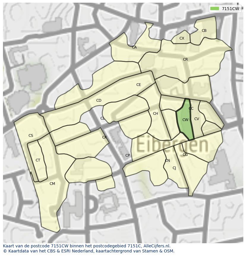 Afbeelding van het postcodegebied 7151 CW op de kaart.
