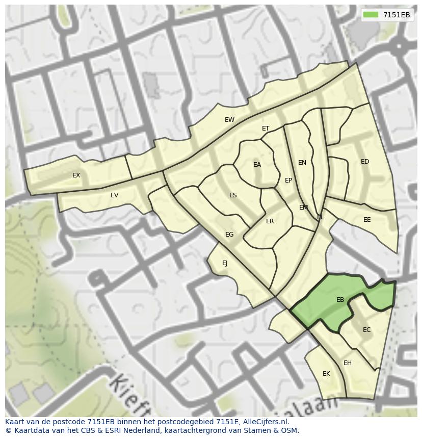 Afbeelding van het postcodegebied 7151 EB op de kaart.