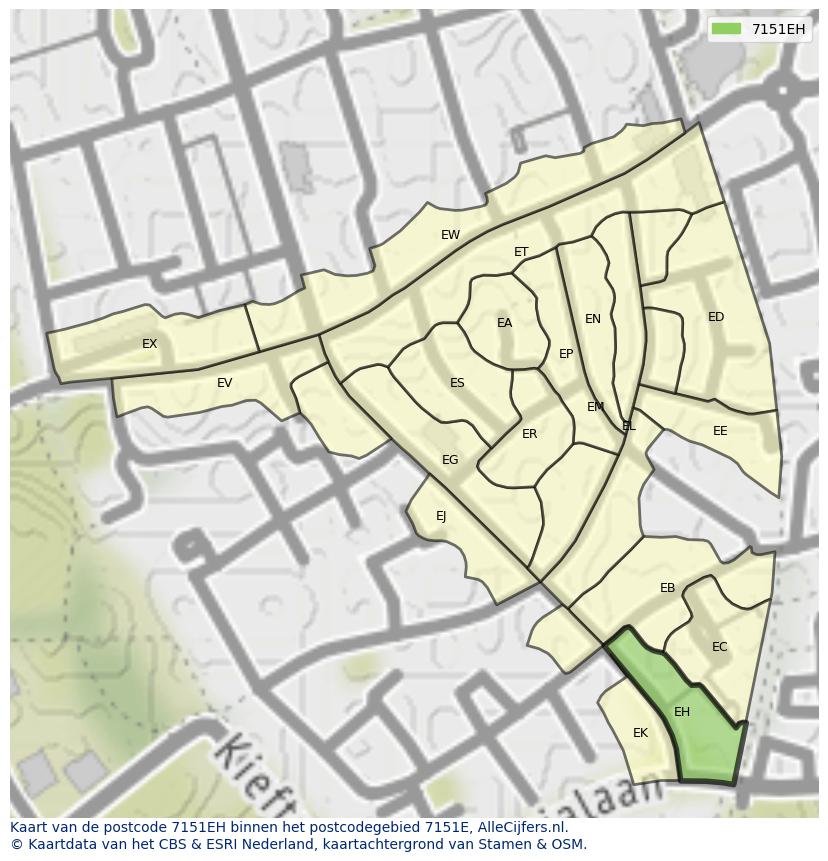 Afbeelding van het postcodegebied 7151 EH op de kaart.