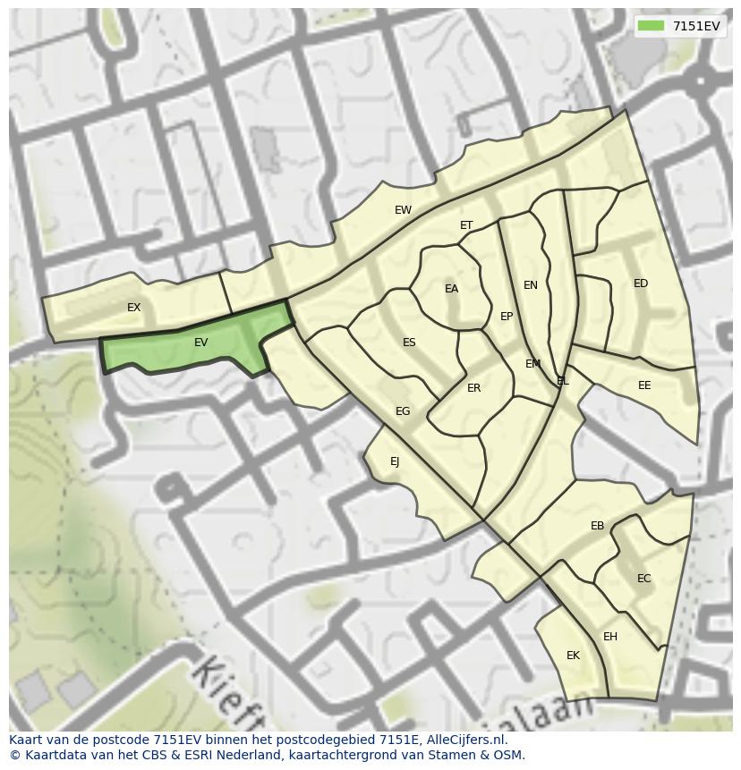 Afbeelding van het postcodegebied 7151 EV op de kaart.