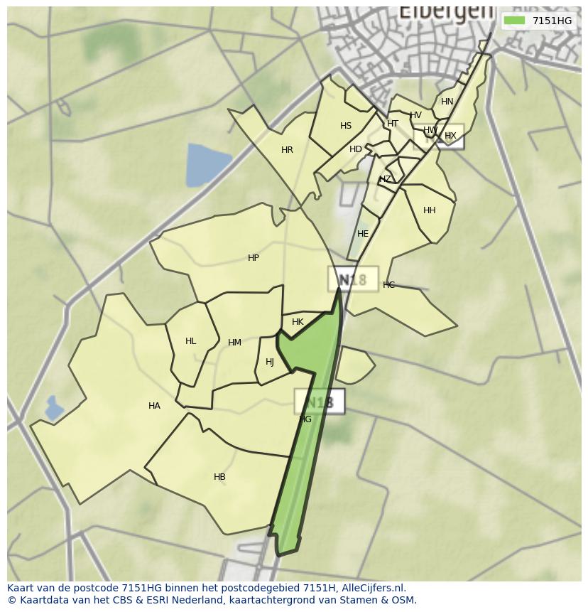 Afbeelding van het postcodegebied 7151 HG op de kaart.