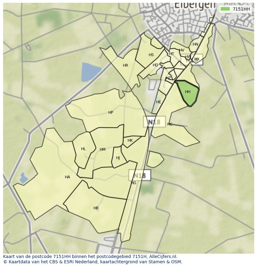Afbeelding van het postcodegebied 7151 HH op de kaart.