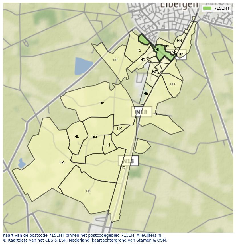 Afbeelding van het postcodegebied 7151 HT op de kaart.