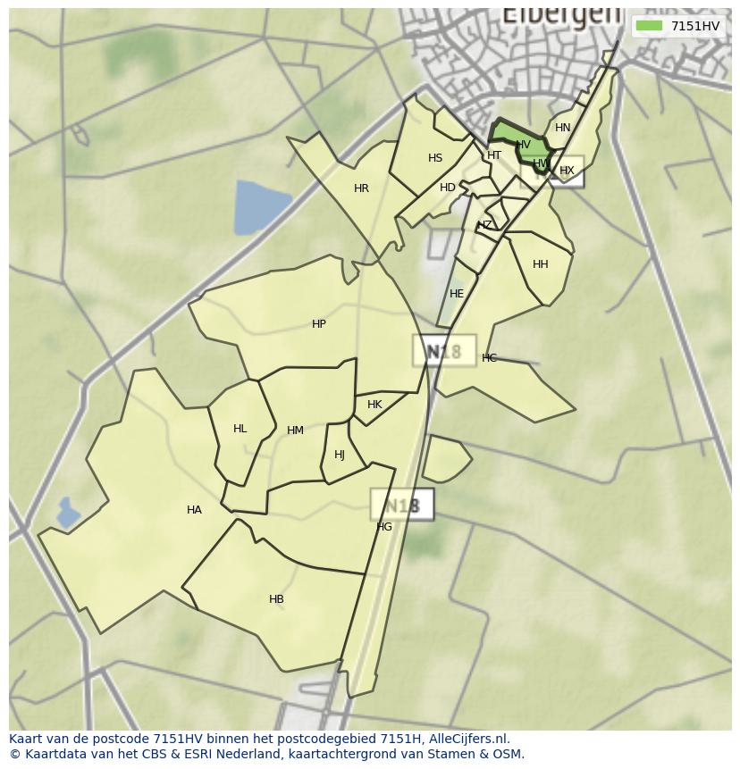 Afbeelding van het postcodegebied 7151 HV op de kaart.