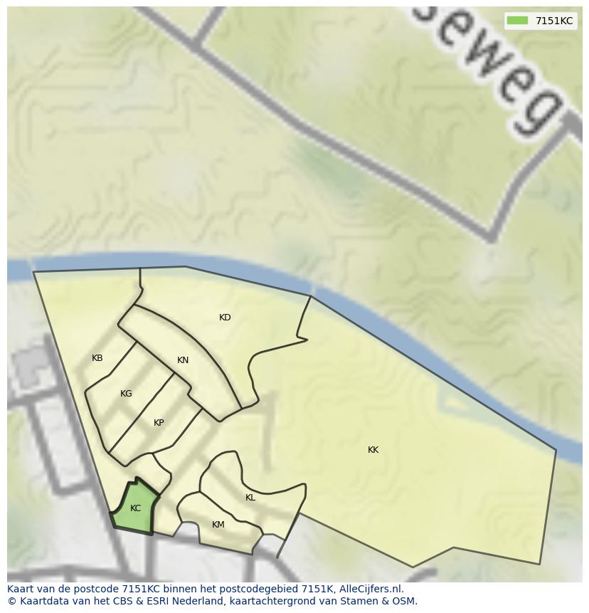 Afbeelding van het postcodegebied 7151 KC op de kaart.