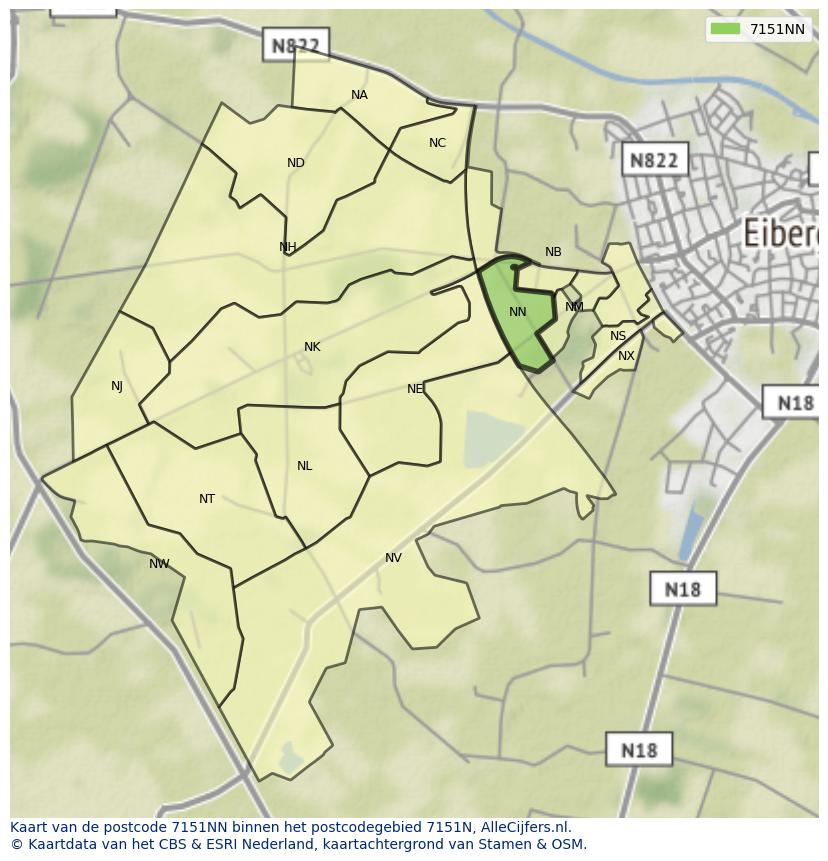 Afbeelding van het postcodegebied 7151 NN op de kaart.