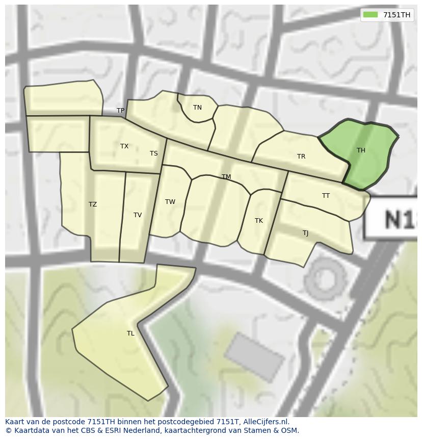 Afbeelding van het postcodegebied 7151 TH op de kaart.