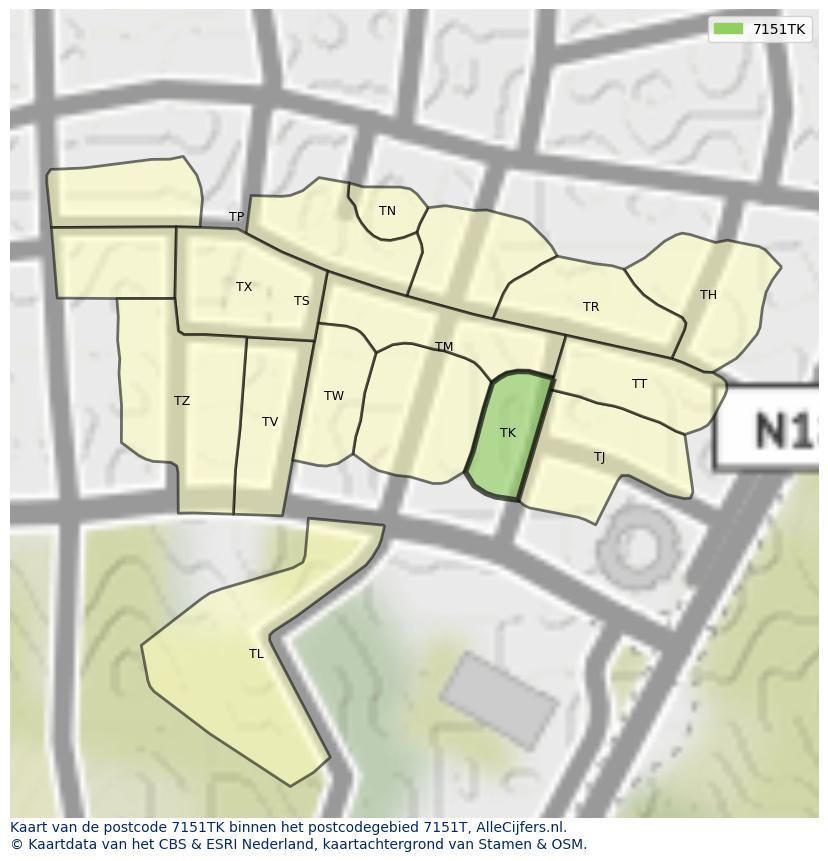 Afbeelding van het postcodegebied 7151 TK op de kaart.