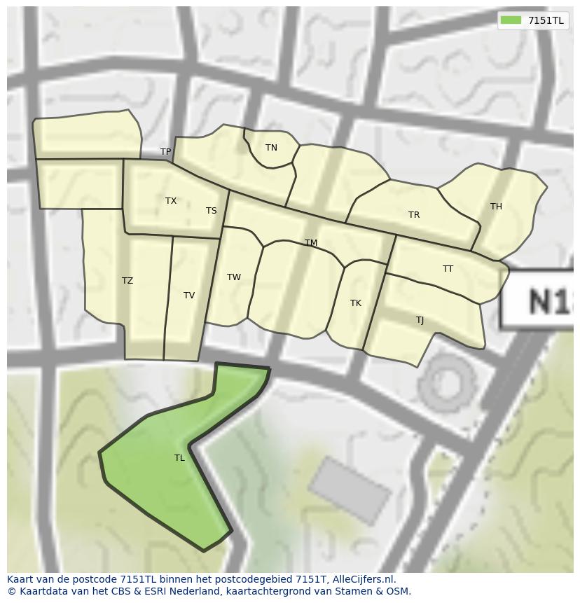 Afbeelding van het postcodegebied 7151 TL op de kaart.