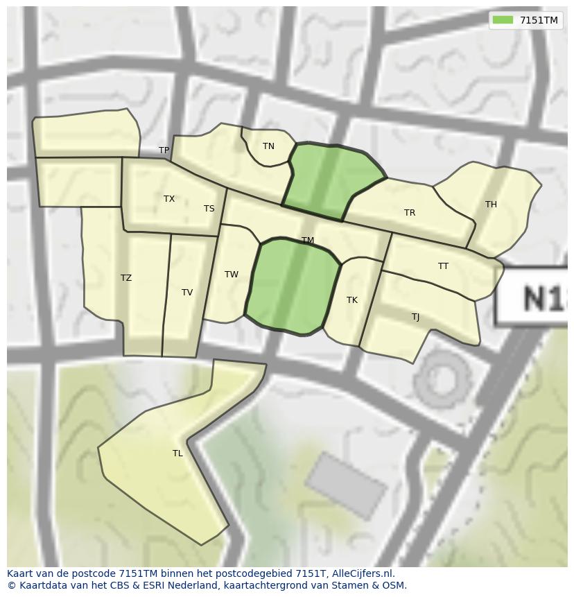 Afbeelding van het postcodegebied 7151 TM op de kaart.