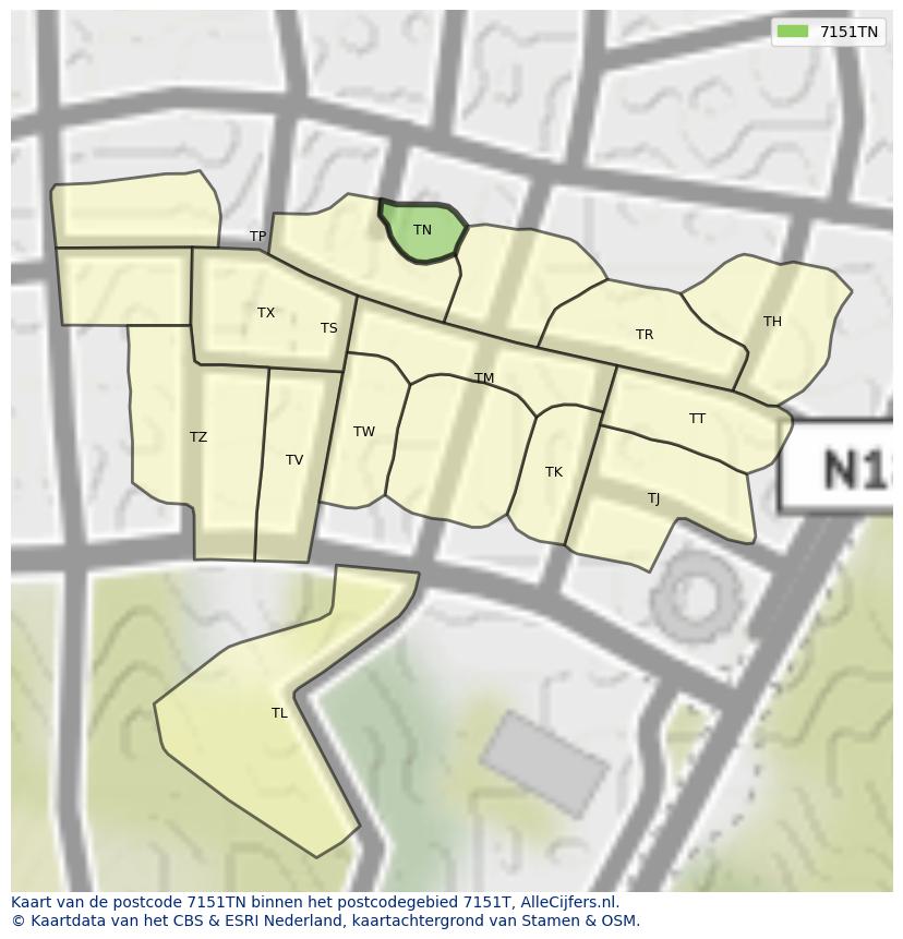 Afbeelding van het postcodegebied 7151 TN op de kaart.