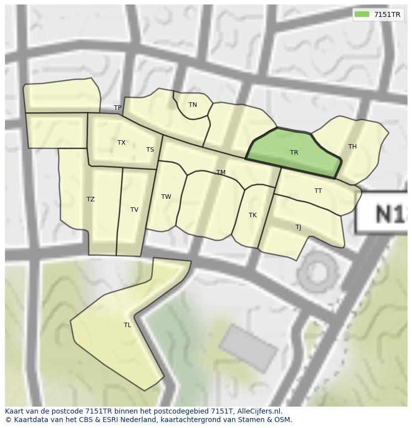 Afbeelding van het postcodegebied 7151 TR op de kaart.