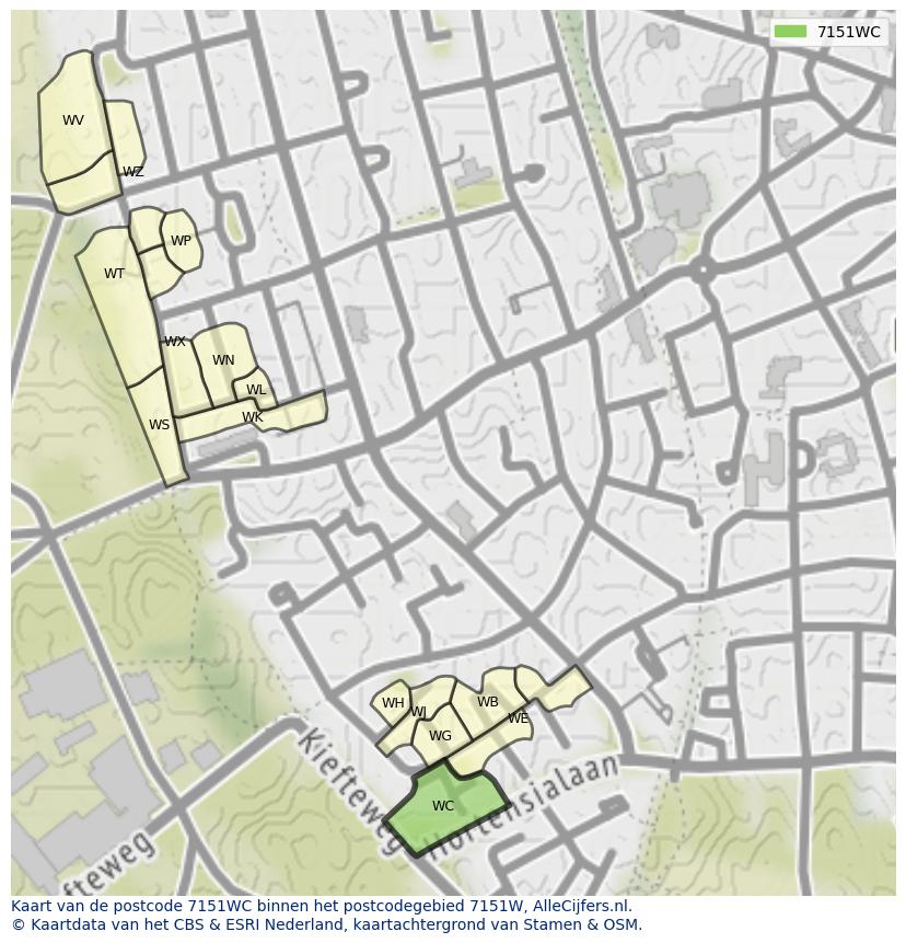 Afbeelding van het postcodegebied 7151 WC op de kaart.