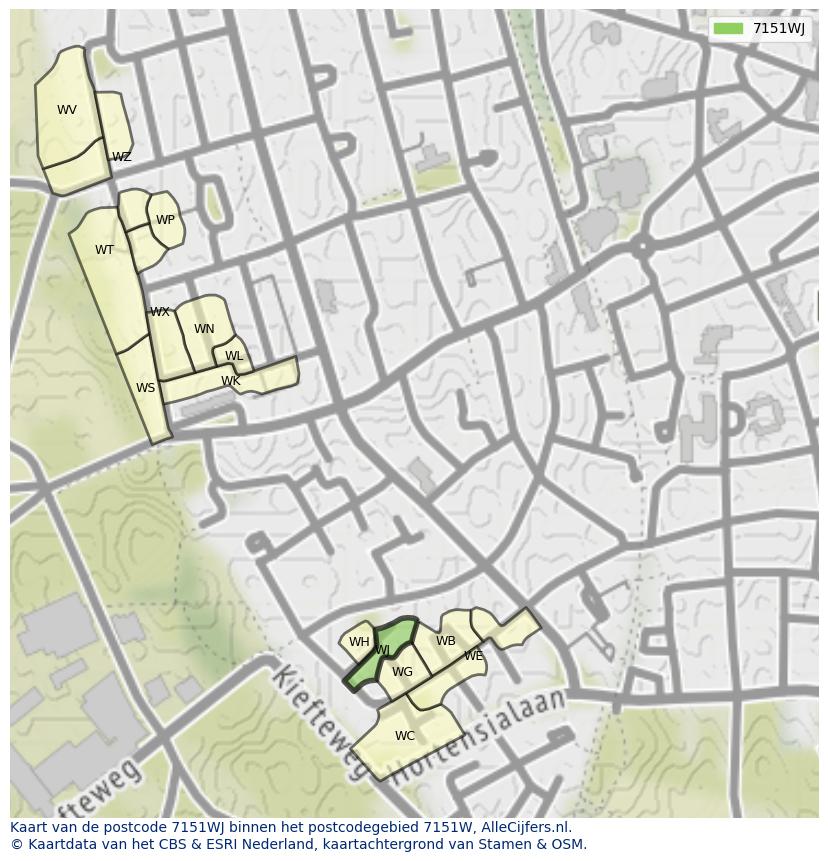 Afbeelding van het postcodegebied 7151 WJ op de kaart.