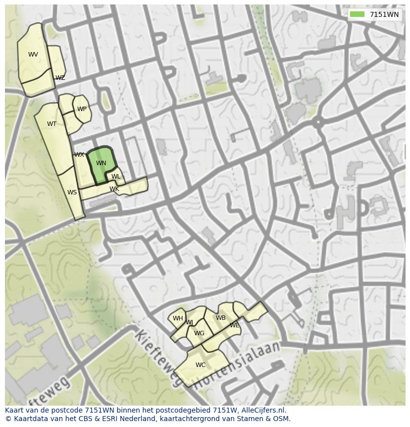 Afbeelding van het postcodegebied 7151 WN op de kaart.
