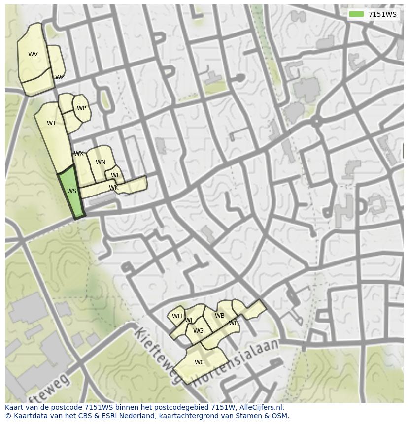 Afbeelding van het postcodegebied 7151 WS op de kaart.