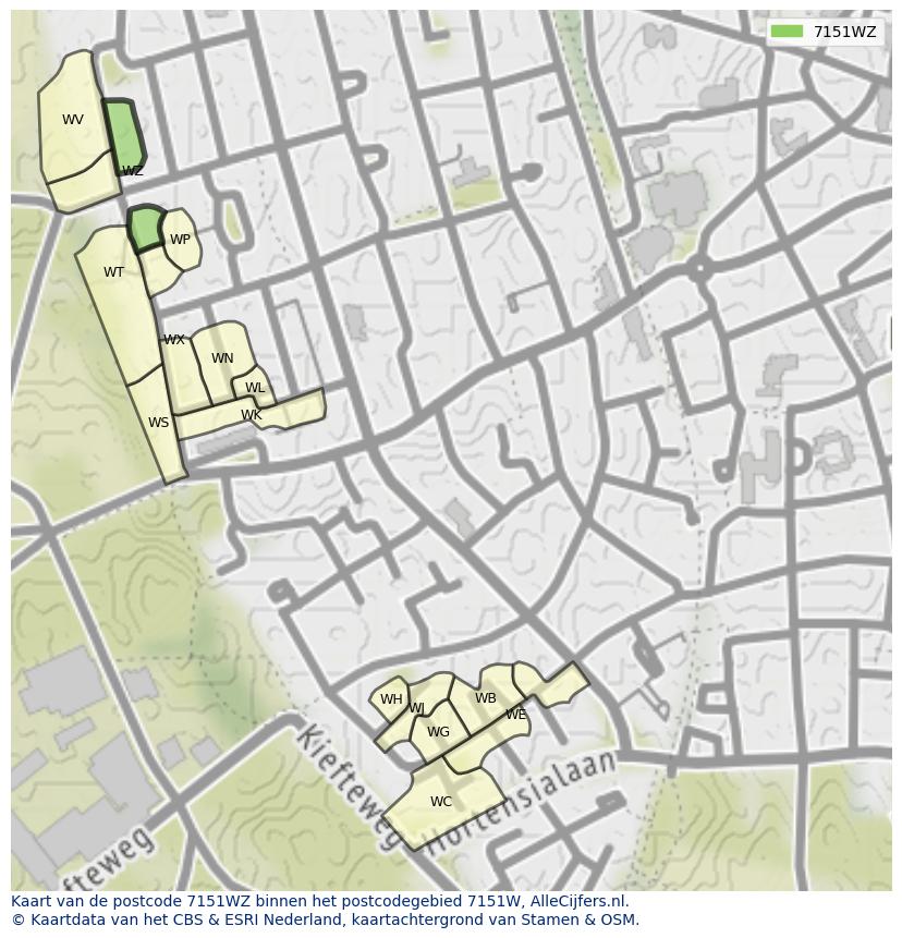 Afbeelding van het postcodegebied 7151 WZ op de kaart.