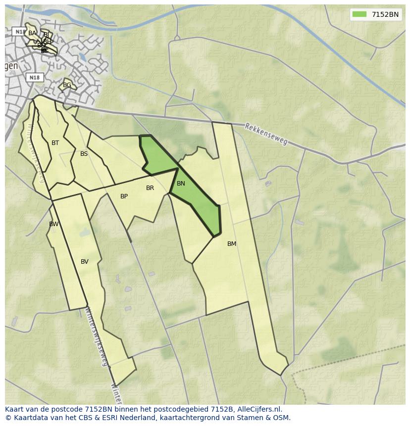 Afbeelding van het postcodegebied 7152 BN op de kaart.