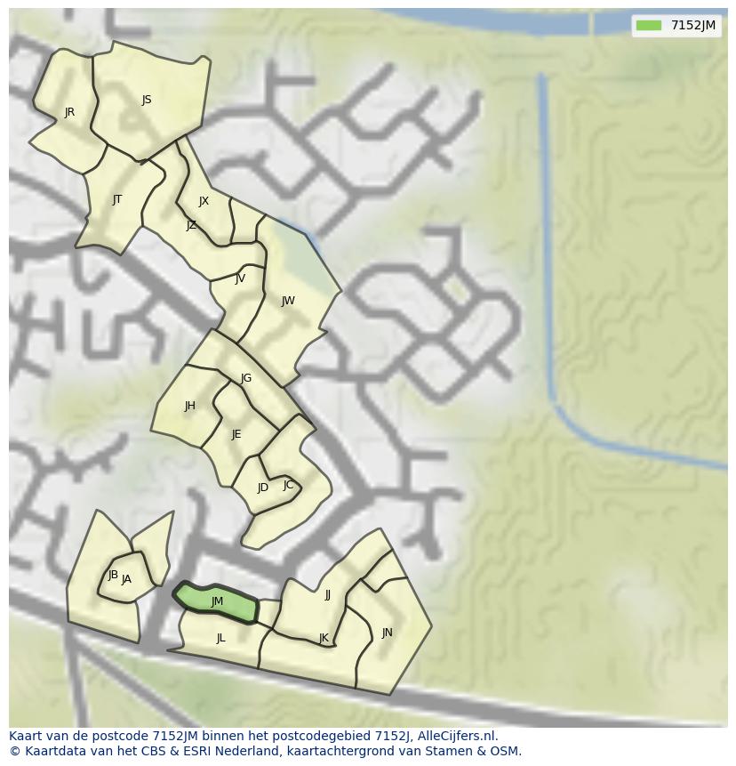 Afbeelding van het postcodegebied 7152 JM op de kaart.