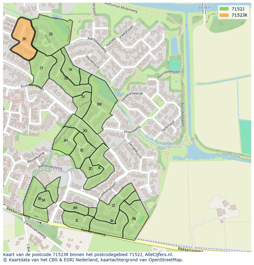 Afbeelding van het postcodegebied 7152 JR op de kaart.
