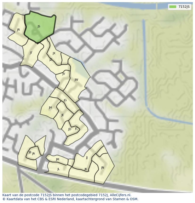 Afbeelding van het postcodegebied 7152 JS op de kaart.