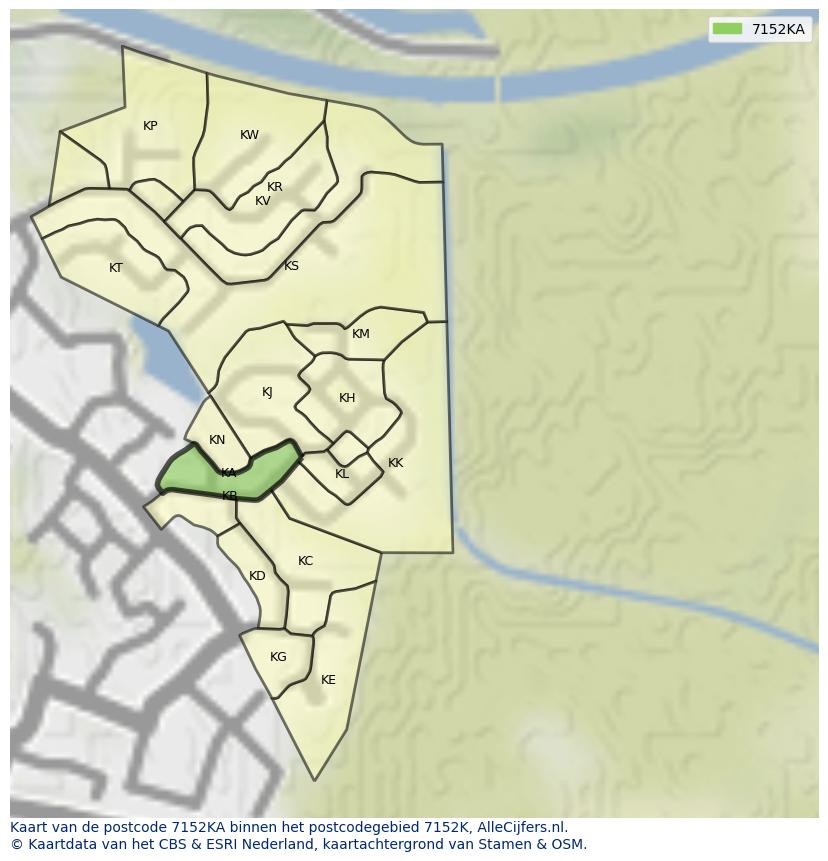 Afbeelding van het postcodegebied 7152 KA op de kaart.