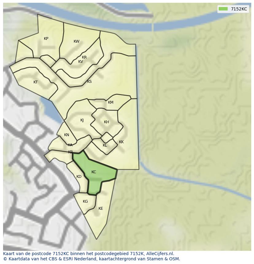 Afbeelding van het postcodegebied 7152 KC op de kaart.