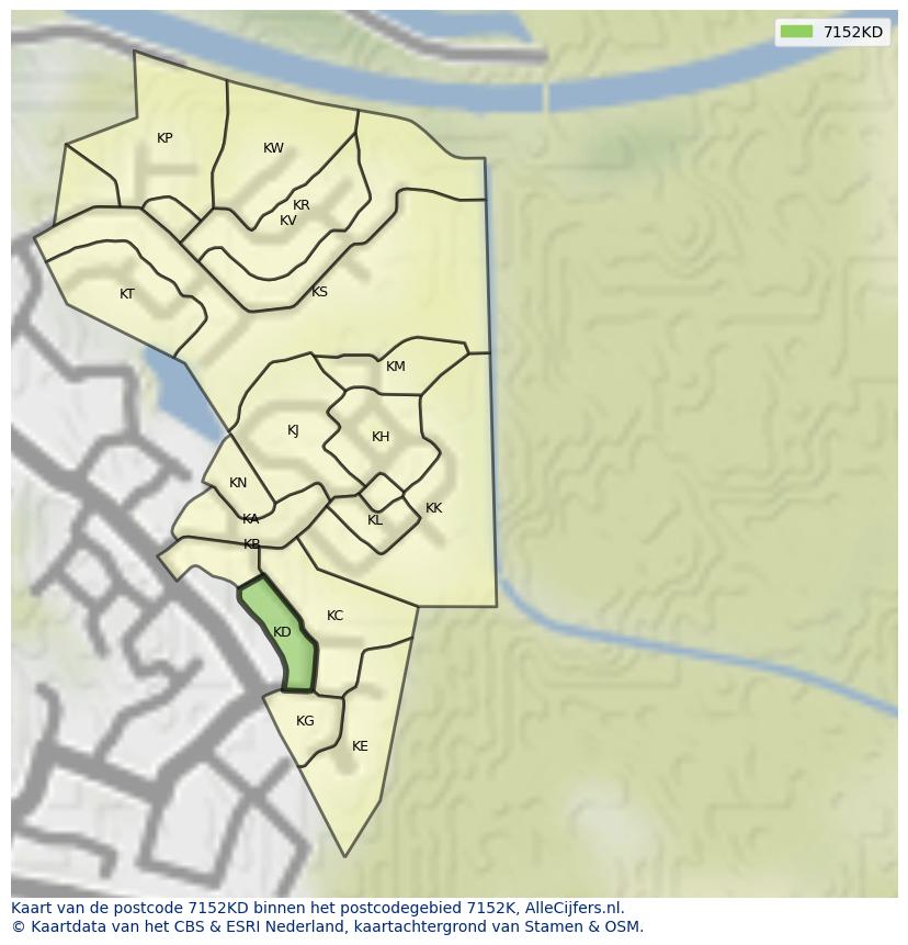 Afbeelding van het postcodegebied 7152 KD op de kaart.