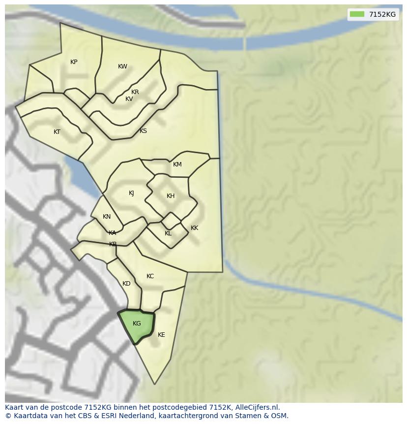 Afbeelding van het postcodegebied 7152 KG op de kaart.